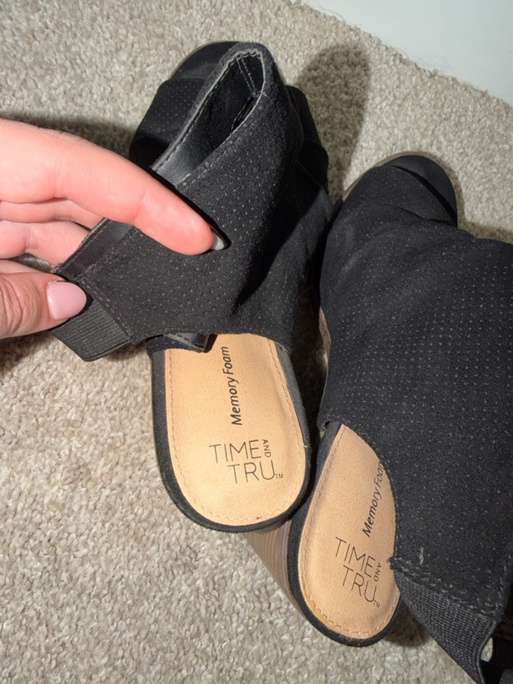 Time and Tru Black Peep-Toe Slingback Heels - Picture 3 of 4